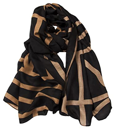 JERLA Damen-Schal, leicht, weich, modisch, einfarbig, Wickelschal, kariert, Kaffeebraun, geometrisch, 70.9L*35.4W (180 * 90cm)