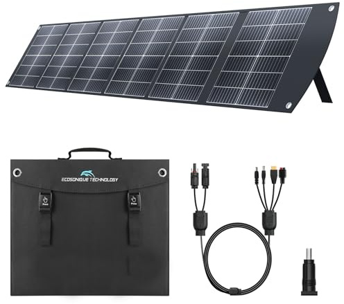 Ecosonique Panneau solaire portable 200 W pour centrales électriques, pliable et léger avec béquille, USB-C PD3.0 et USB-A QC3.0, MC4 et multi-sorties pour générateurs solaires, camping-cars, camping