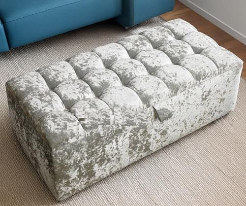 Spring Well Ottoman Storage Box Seat Foot Stool Cube Ottoman Box with Lid for Kids Toys, Bedroom, Hallway, Living Room, Medium and Large (Grey, Large)