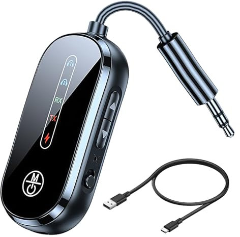RJLLKD 2 in 1 Bluetooth Transmitter Receiver 3.5mm Wireless Aux Headphone Jack Adapter Bluetooth 5.4 Dual Connection Transmitter Receiver for TV, Airplane, Headphone, AirPods, Car,Speaker,Hifi