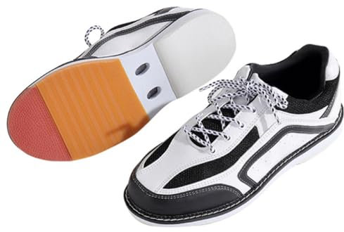 Hiuzylqx Bowls Shoes for Men Women Leather Lawn Bowling Trainers Lace Up Lightweight Breathable Fashion Bowling Indoor and Outdoor,White Black,3.5 UK