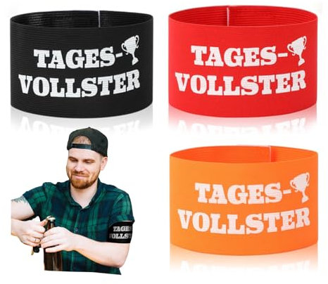 jiawaggag KapitänsbindeTagesvollster Armbinde mit Klett 35 * 7cm Armbinde Klettverschluss für Geburtstag Vereinsfeier Karneval Junggessellenabschiede (Parteien, Rot Schwarz Orange)