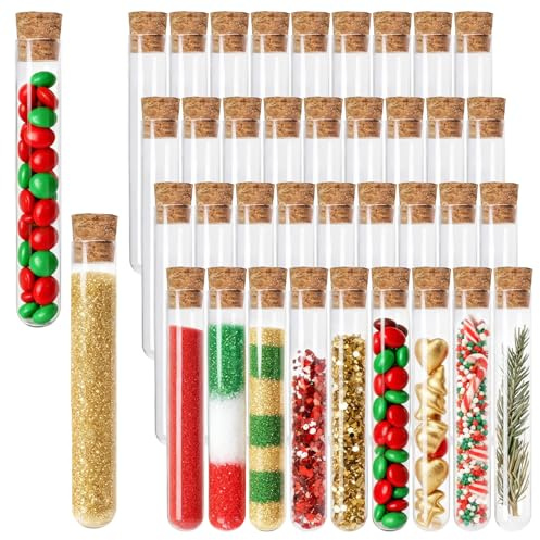 Acetiti 36 Stück 10ml Reagenzglas, 15x100mm Reagenzgläser mit Korken | Transparent Reagenzgläser für Blumen Badesalz Hochzeits Deko Süßigkeiten Badesalz Gefüllt Bonbons DIY
