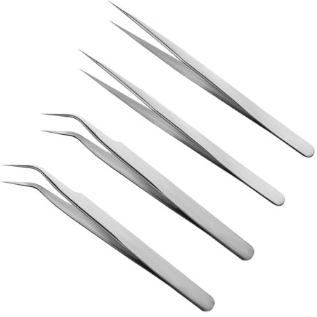 ZWWOGE 4 Acer Inoxidable Pinzas, Tweezers Industriales para Electrónica, Joyería, Trabajo de Laboratorio, Artesanía, Longitud 10cm