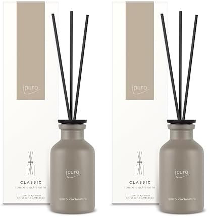 ipuro - Classic Raumduft Cachemire - 75ml | Raumerfrischer zarter Rose & würziger Johannisbeere über Zedernholz & Amber, Duft | Diffuser mit Stäbchen | Lufterfrischer für die Wohnung (Packung mit 2)