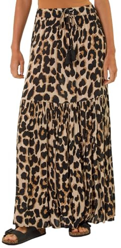 Roman Originals Gypsy Maxi Skirt for Women UK Ladies Tiered Bohemian Long Ankle Length Cotton Elasticated Waistband High Waist Monochrome Lounge Lightweight Holiday - Natural - Size L