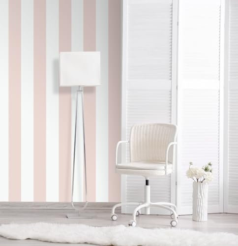 WPE® Pink & White Stripe Wallpaper – Classic Pastel Design – Smooth Finish – 10.05m x 0.53m Roll – Paste The Paper – Ideal for Bedrooms, Nurseries & Feature Walls WPE-7866