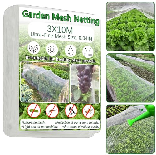 3x10M Garden Netting Ultra Fine Garden Netting Sturdy Garden Screen Mesh,Plant Row Cover Net to Keep Small Animals Out,Bird Barrier Netting for Raised Bed Vegetables Fruits Flowers Protection
