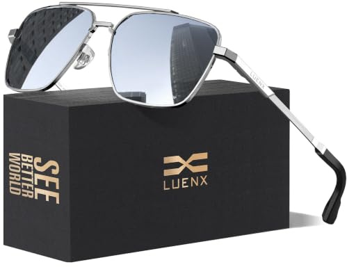 Luenx Sunglasses for Men Women Polarized Classic UV400 Driving | Ultralight,Metal Frame,Polygon Shades,Adjustable Nose Pads,Anti-slip,Scratch-Resistant,Eye Protection,Cycling,Fishing