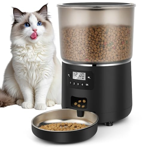 Distributeur Croquettes Chat Automatique, Apritsce 4L Gamelle Chat Automatique avec Minuterie Programmable, 1-4 Repas par Jour Distributeur de Croquettes pour Petits Chiens