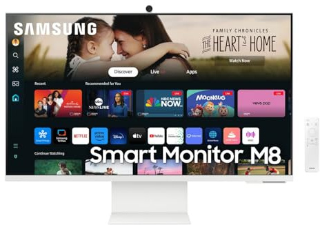 Samsung LS32DM801UUXXU - Monitor inteligente 4K Ultra HD HDR10 de 32 pulgadas con altavoces | USB-C | HDMI | WiFi | Bluetooth | Hub inteligente para transmisión de TV | Hub de juegos | Blanco