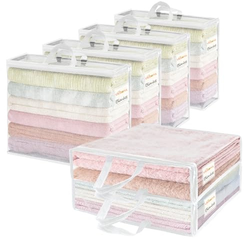 Vieshful 6 Stück Klare Aufbewahrungstaschen mit Etikett 22L – PVC Netz Aufbewahrungsbeutel mit Reißverschluss für Kleidung Aufbewahrung, Decken, Bettwäsche, Spielzeug, Unterbett Aufbewahrung,Weiß