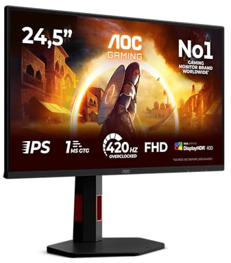 AOC Gaming Monitor 25G4KUR 25 pollici 1920x1080, FHD, 420Hz, Fast IPS Panel, 0.5ms GtG, USB Hub Height Adjustment, (HDMI2x 2.0 DP 1x 1.4) HDR400, G-Sync Compatible, Nero