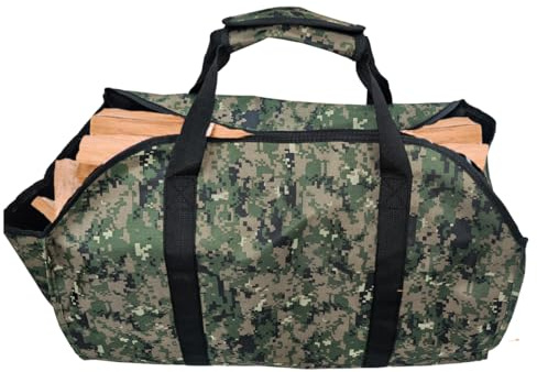 CACTIYE Canvas Log Tote Bag Carrier Indoor Fireplace Firewood Totes (Yellow) (Camouflage)
