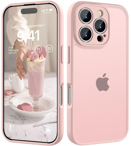 KPPIT for iPhone 16 Pro Max case,Pink | [Shockproof Military Grade Drop Protection] [Frosted Translucent]
