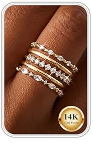 Kakonia 5 Stück Ringe Gold Silber Damen Wasserfest 14K Vergoldete Ringe Set Verlobungsring Stapelringe Damenring Mit Zirkonia Engagement Statement Promise Ring Silber Goldring Schmuck