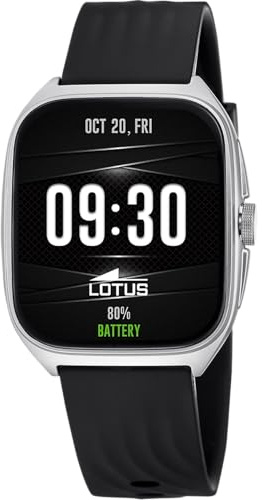 LOTUS Reloj Inteligente Hombre Mujer - Caucho Negro | Resistente al Agua IP65, Voz IA, Control Música, Cuenta Pasos y Calorías, Teléfono 50210/1 Ondas 2, Smartime 2nd Gen