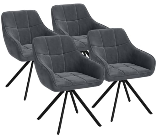 skølm Sköll Esszimmerstühle 4er Set, Dunkelgrau, Samt, drehbar, bis 150 kg | 360° drehbarer Armlehnstuhl, Küchenstuhl für Esszimmer/Küche, Polsterstuhl mit Metallgestell, moderner Loungesessel, Essstuhl