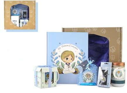 Bismark Kit Regalo Primera Comunión Chico –Set Regalo Completo con Libro, Taza, Hucha y Accesorios | Recuerdo comunión en Caja Decorativa Azul