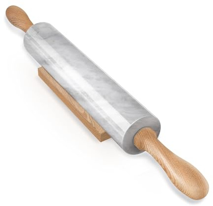 Marmor-Nudelholz mit Holzwiege, 46cm Teigroller mit Griffe aus Holz | Natürlicher Marmor Französisches Rolling Pin, Schwere Teigrolle, Hochwertige Polierte Walze für Pizzateig, Namib Fantasy