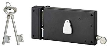 THIRARD - Serrure horizontale en applique 4 gorges à tirage pour porte d'entrée, gauche, axe 70mm, 140x82mm, noir, 2 clés
