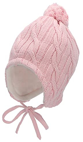 Sterntaler Mütze für Mädchen mit Bommel und Zopfstrickmuster, Gefüttert mit Baumwoll-Fleece, Alter: 2-4 Jahre, Größe: 53, Rosa