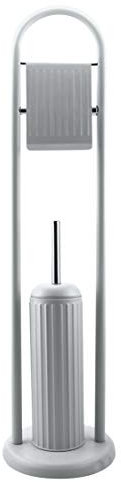 PraTiKo Life Piantana Porta Rotolo e Porta Scopino Acciaio Piantana WC Porta Carta Igienica Grigio, Accessori Bagno