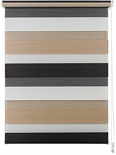 ondeco Doppelrollo Klemmfix Duo Rollo für Fenster ohne Bohren, Sonnenschutz Plisseerollo lichtdurchlässig und Blickdicht Cappuccino 140x160 cm