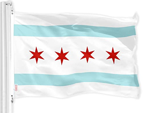 G128 Chicago City Flagge | 3x5 Fuß | Gedrucktes Polyester in 150D-Qualität - viel Dicker und haltbarer als 100D 75D-Polyester, Chicago IL Illinois- Flagge