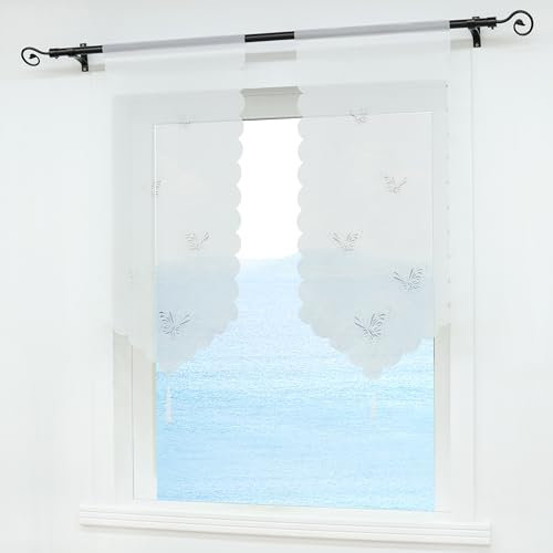 ESLIR Scheibengardine mit Schmetterling Laserschneiden Bistrogardine Küche Rollos Voile Transparent Panneaux Weiß HxB 60x40cm 1 Stück