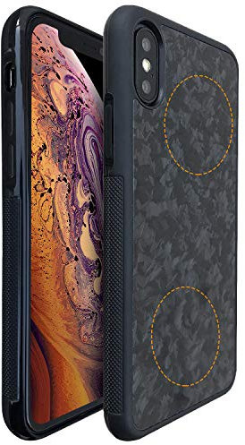 Molzar Grip Series for iPhone Xs and iPhone X Case with Real Forged Carbon Fiber, Built-in Metal Plate for Magnetic Mount, Works with Qi-certified Chargers, Glossy Black/Forged