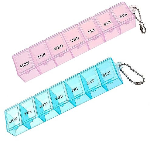2 Packs Pill Box 7 Day 2 Times a Day, Portable Pill Box Organiser Am Pm Pill Case Travel Tablet Box Reminder Pill Dispensers Weekly Pill Storage Box for Medicines