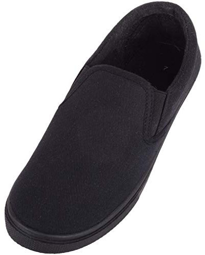 ABSOLUTE FOOTWEAR Mens Lightweight Summer Canvas Slip On Trainers Pumps with Twin Gusset - All Black - UK 11 / EU 45