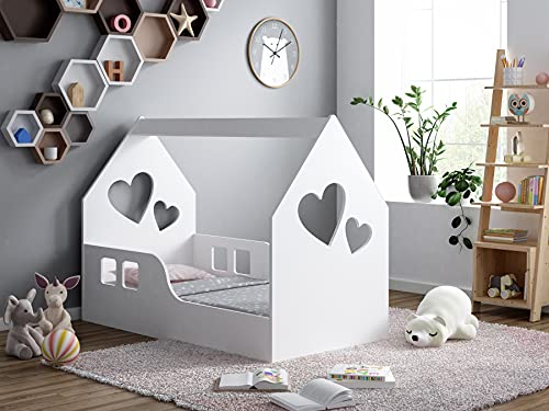 BDW Kinderbett 70x140cm MIT MATRAZE Haus Bettenhaus Hausbett Kinderzimmer Bett Kinder Kiefernholz Weiß