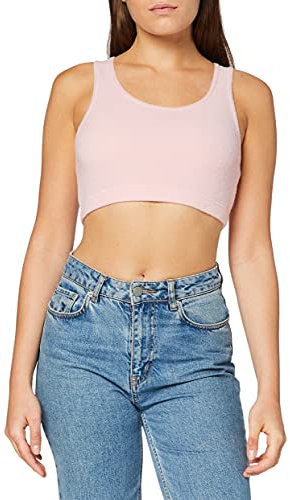 OHS Soft Brushed Textured Rib Crop Tank Top Bralette Womens Comfy Loungewear Chemise, Rose poudré, S-M Femme