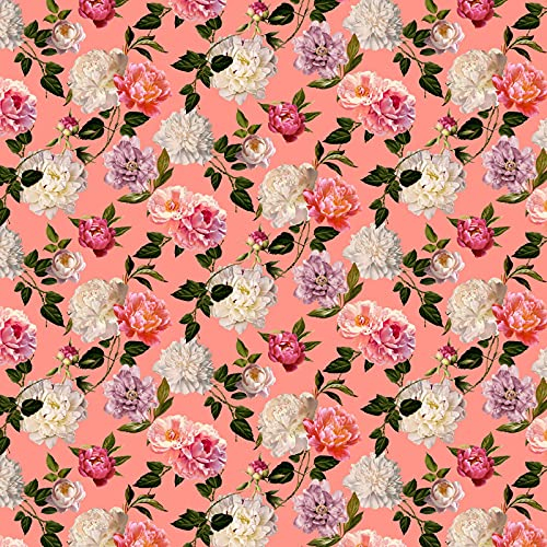 Stoff Meterware Blumen Blüten Flowers Viskose - Damen Blumen Frühling Sommer Bluse Rock Kleid Accessoires Deko (Pfingstrose Rosa)