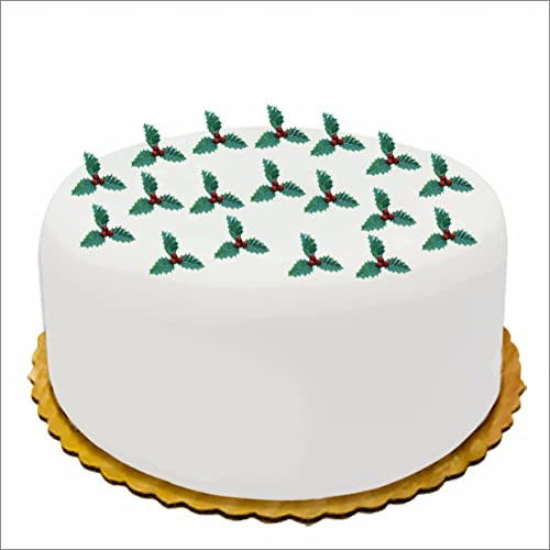 Holy Leaf Christmas Cake Toppers Uk Cupcake Yule Log Muffin Decorations Xmas Artificial Topper Decoration Non Edible Traditional Table Centerpieces Party Supplies 25mm Plastic (Pack Of 20)