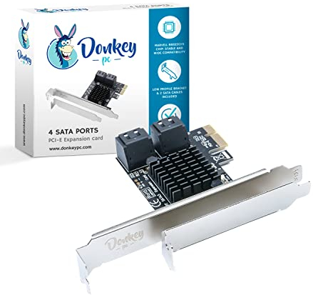 Donkey PC SATA III Adaptador Tarjeta de 4 Puertos, 6 Gbps Controlador PCI Con Bracket de Bajo Perfil y 2 Cables Incluidos. Multiplicador Para Ranuras PCE