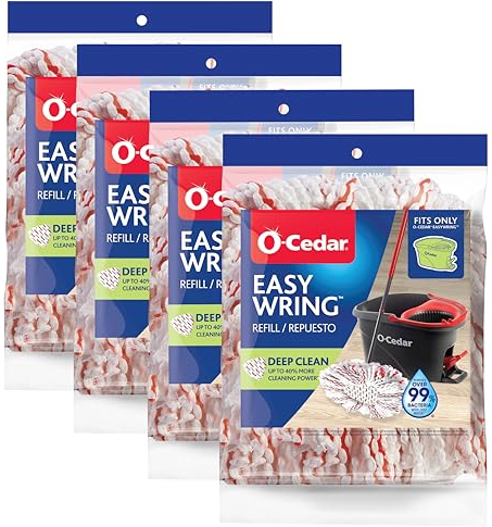 O-Cedar EasyWring Deep Clean Refill (4-Pack) | 40% More Cleaning Power | Microfiber Mop Refill Compatible with O-Cedar EasyWring Spin Mop & Bucket System