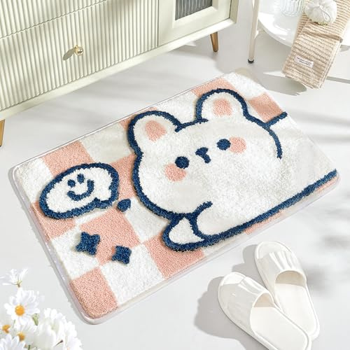 Molesun Niedlicher Badteppich Badematte für Badezimmer Rutschhemmender Weicher Badteppich für Duschen Niedlich Plüsch Mikrofaser Super-saugstark Plüschteppich für 40x60cm