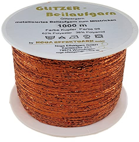 Glitzer Beilaufgarn auf 1000 Meter Spulen in verschiedenen Farben (Kupfer)