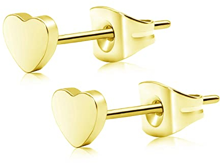Artskin Herz Ohrringe flach Titan nickelfrei hypoallergen Gold Ohrstecker für empfindliche Ohr zierlich Herz geformt Ohrring für Frauen Mädchen Teenager