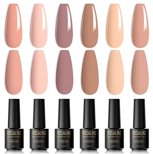 ROSALIND UV Nagellack, 6 Farben Nudetöne Mini Gel Nagellack,Nude Braun beige Soak Off UV Nail Polish French Manicure für Frauen Mutter Geschenkset DIY zu Hause