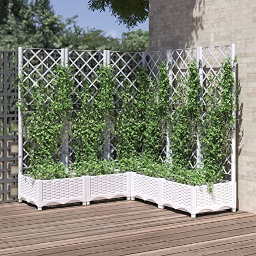 Keketa Fioriera da Giardino con Graticcio Bianco 120x120x121,5cm Polipropilene, Fioriera con Traliccio