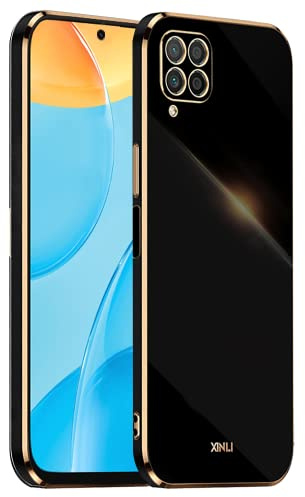 EASSGU [Cadre Galvanisé Coque pour Huawei P40 Lite 4G (6.4 inches) Etui de Protection en Silicone TPU - Le Noir