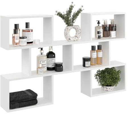 KUBUTKU Groß Wandregal mit 6 Fächern, Bücherregal 80x127x18 Hängeregal Mordern Deko Schweberegal (Weiß)