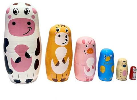 Losuya Cartoon Animal Nesting Dolls Handmade Wooden Matryoshka Russian Dolls for Christmas Birthday Party Home Decorations