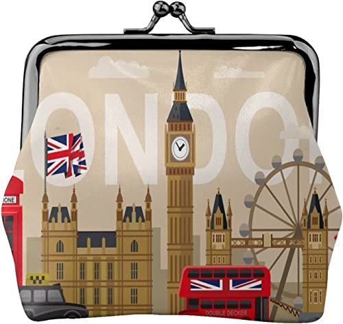 Rétro Londres Royaume-Uni Drapeau Britannique Symboles Boucle Porte-Monnaie en Cuir Pochette Vintage Kiss-Lock Porte-Monnaie Mini Portefeuilles pour Femmes Filles