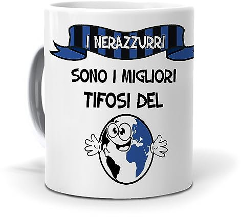 PALLE MONDO Regalo originale. Idea da regalare. Tazza I nerazzurri sono i migliori tifosi del mondo. Ceramica 350 ml.