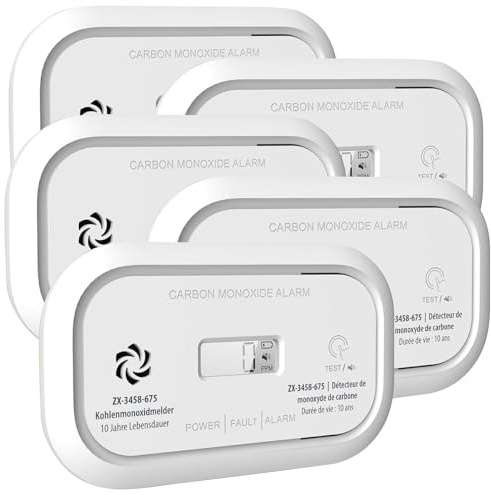 VisorTech Gasmelder Batterien: 5er-Set Digitale Kohlenmonoxid-Melder, 85 dB, Display, DIN EN 50291 (Kohlenmonoxid-Alarmdetektoren, Alarm Kohlenmonoxyd, Messgerät)